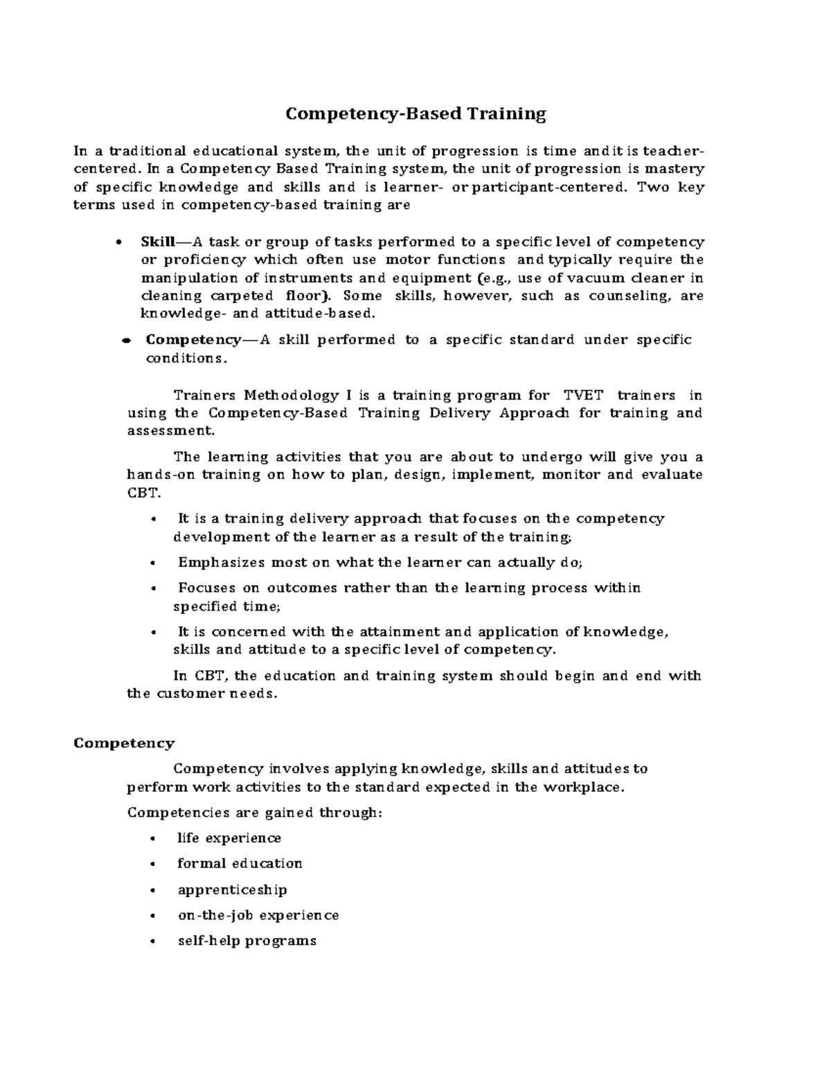 Lecture Module 1 PLAN Training Session - Competency-Based Training In a ...