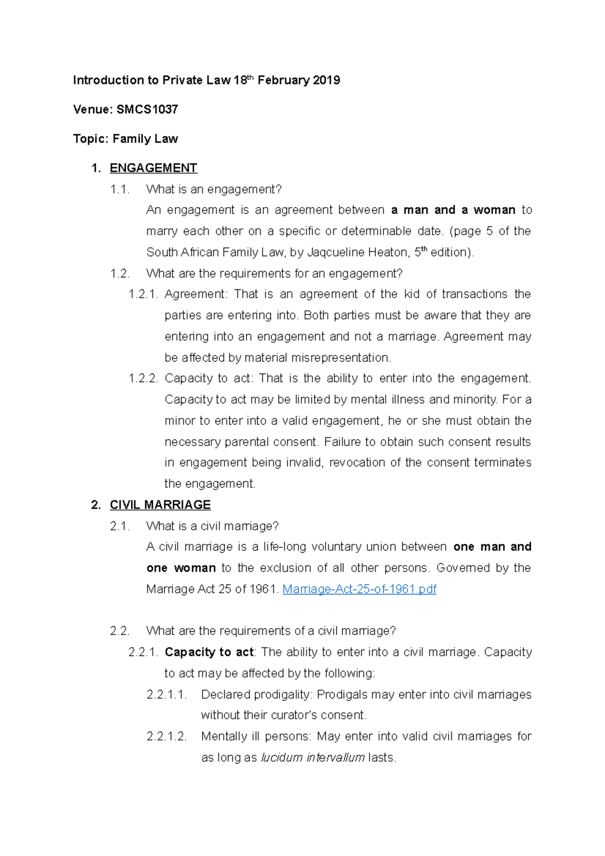 18th February 2019 Notes - Introduction to Private Law 18th February ...