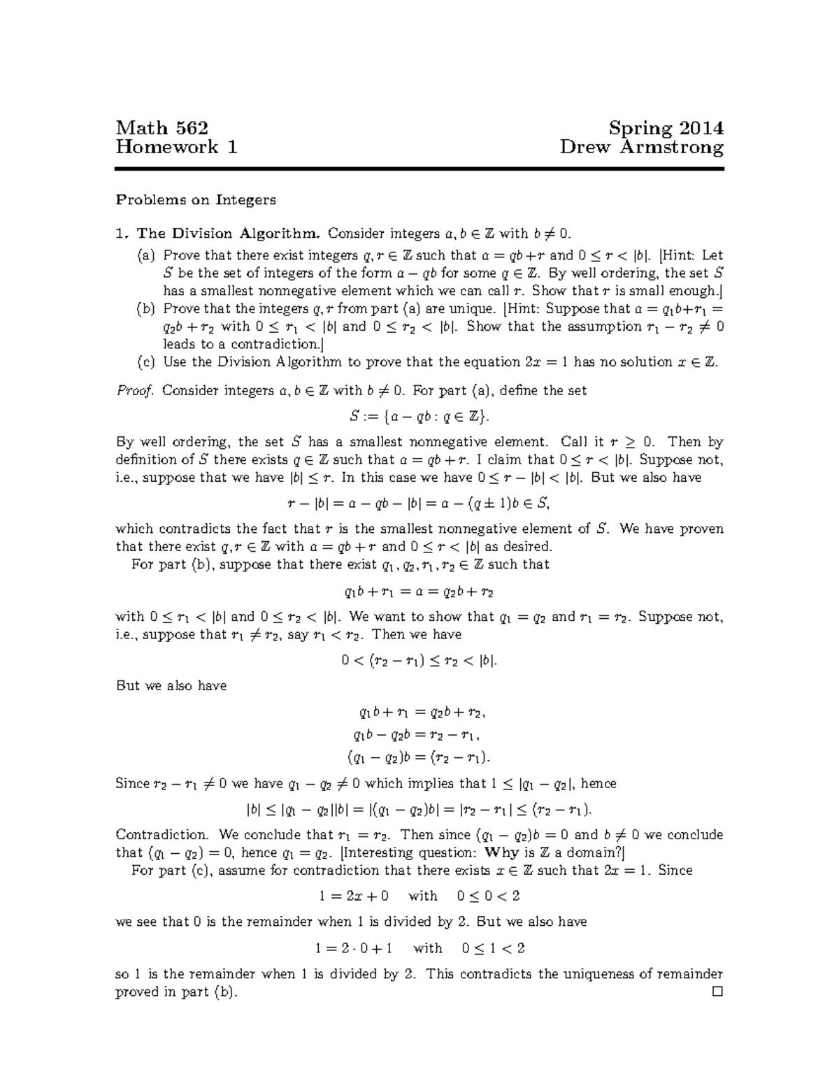 Spring 14, hw 1 ,sol - Math 562 Spring 2014 Homework 1 Drew Armstrong ...