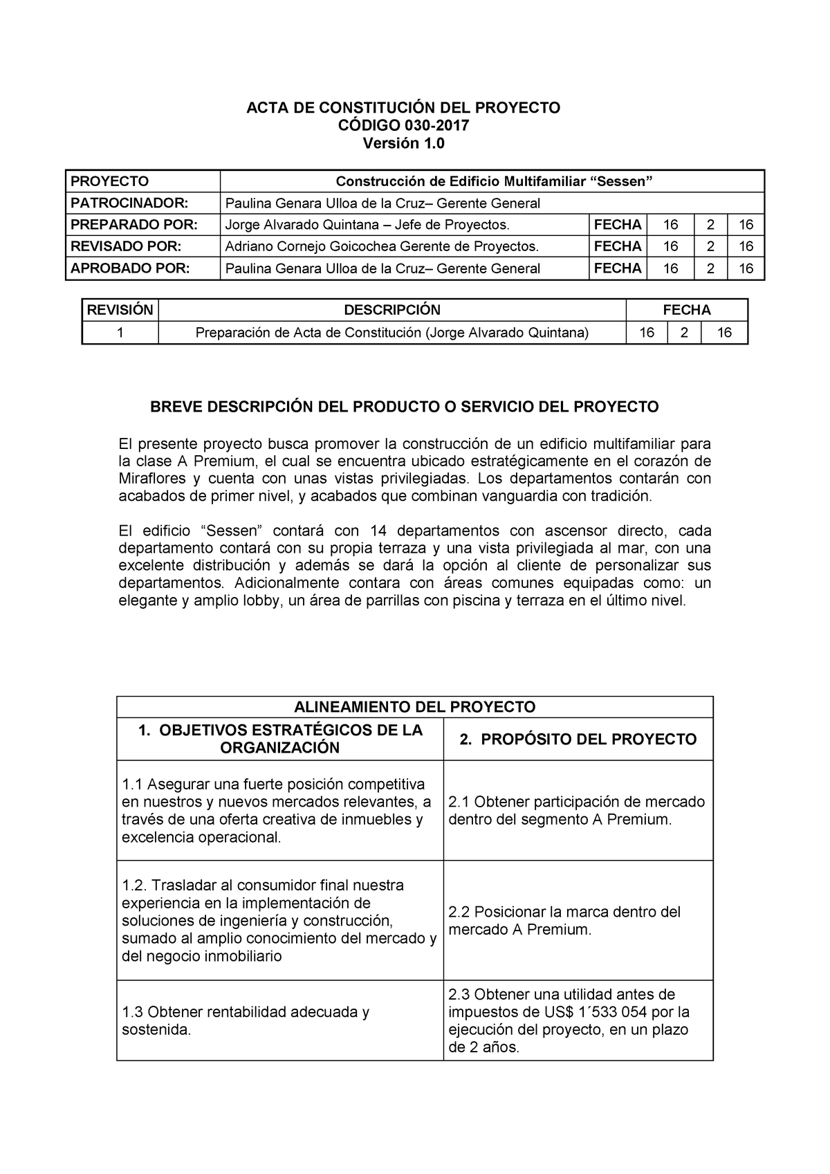 360969388 Acta de Constitucion Del Proyecto - ACTA DE CONSTITUCIÓN DEL  PROYECTO CÓDIGO 030- 2017 - Studocu