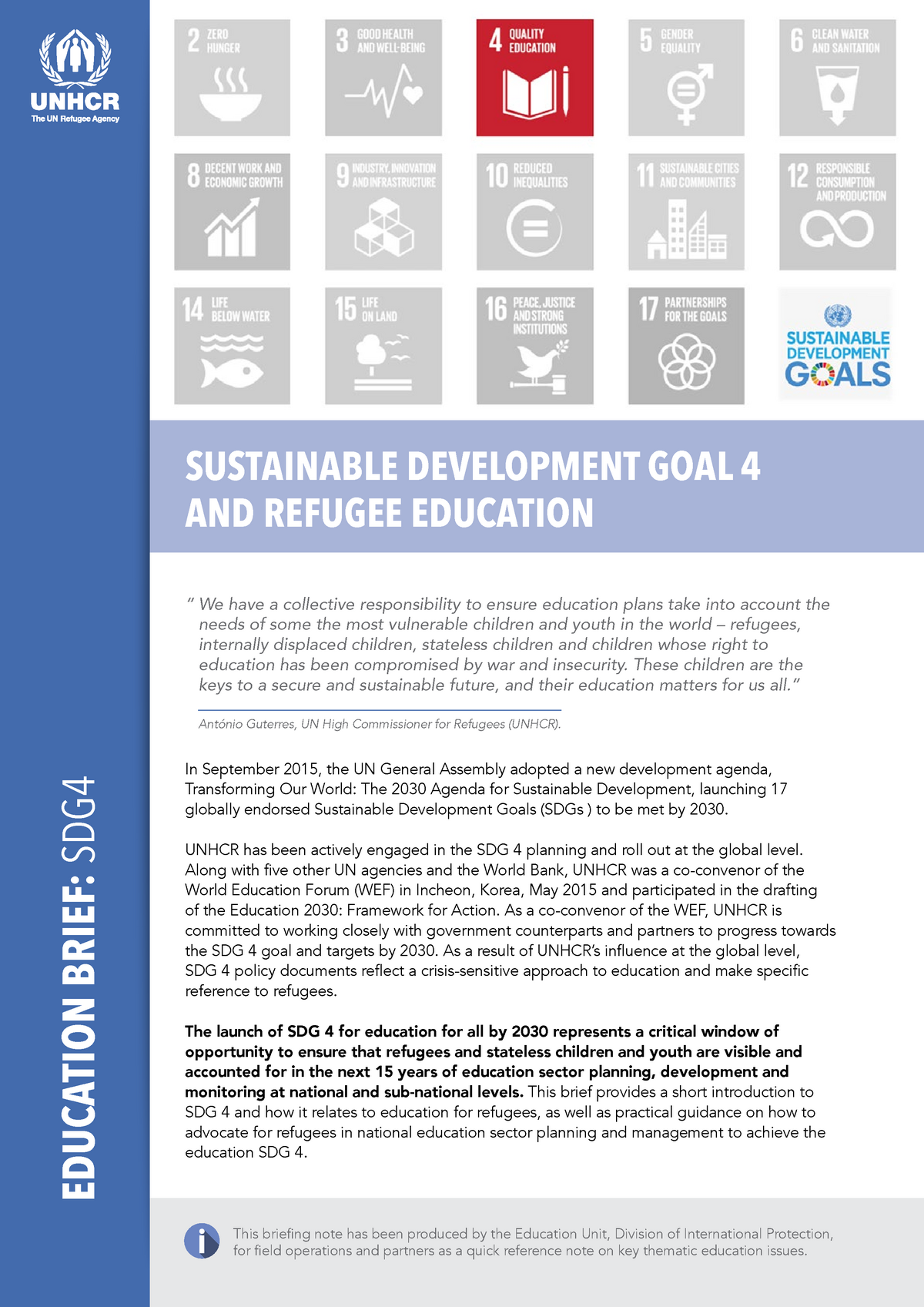 Unhcr Sustainable Development Goal 4 And Refugee Education 2015 ENG ...