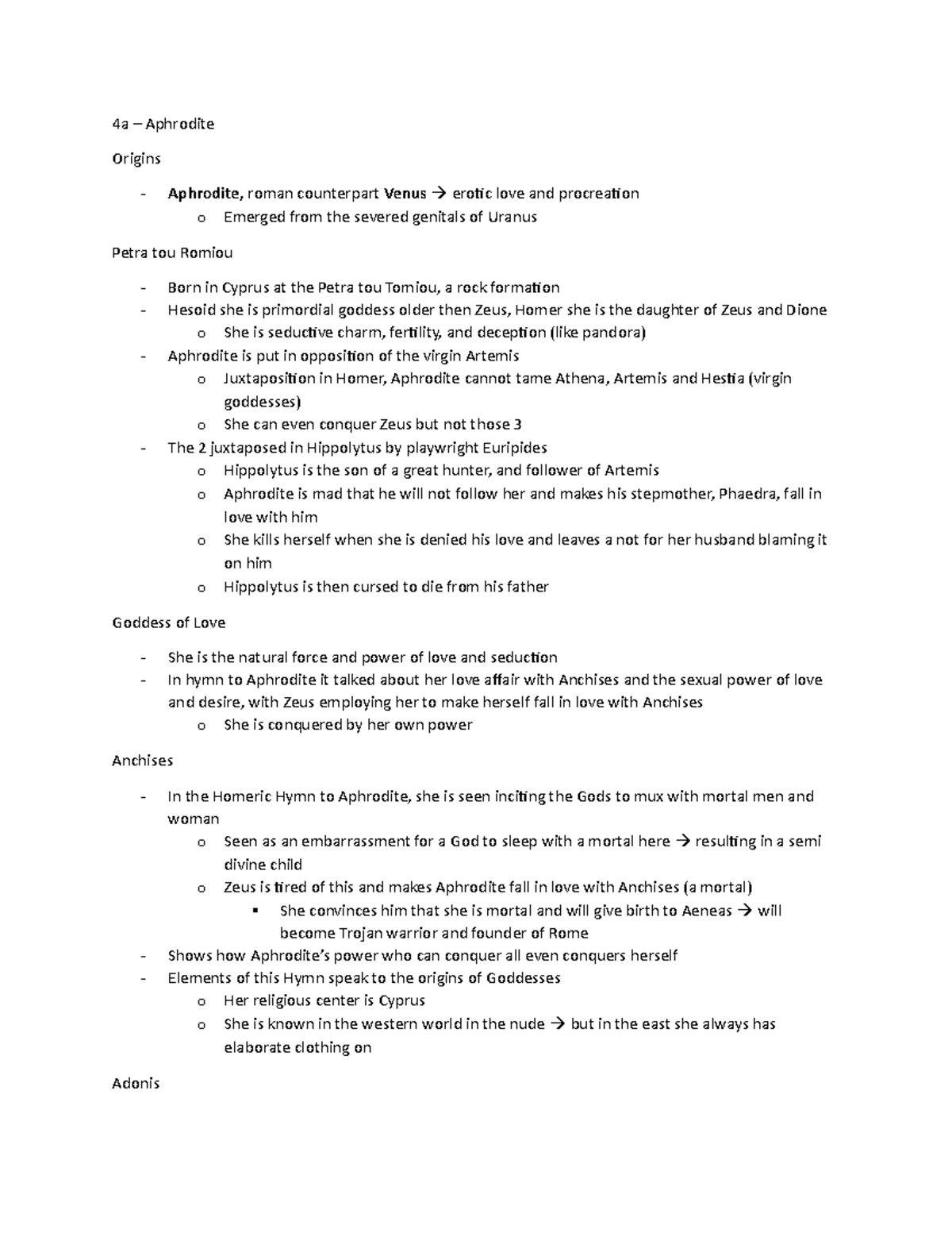 CLAS 104 Module 4 4a Aphrodite Origins Aphrodite, roman