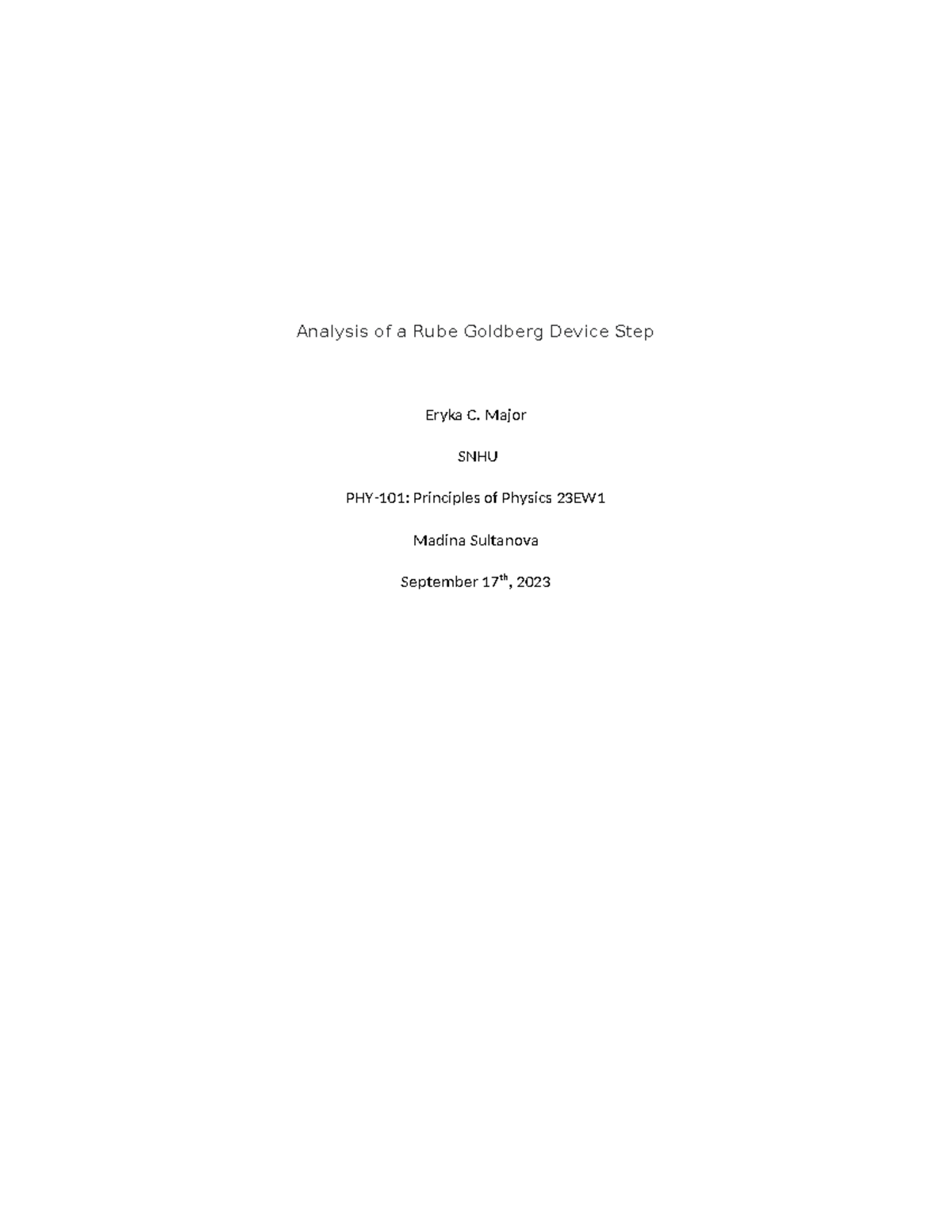 Analysis of a Rube Goldberg Device Step - Major SNHU PHY-101 ...