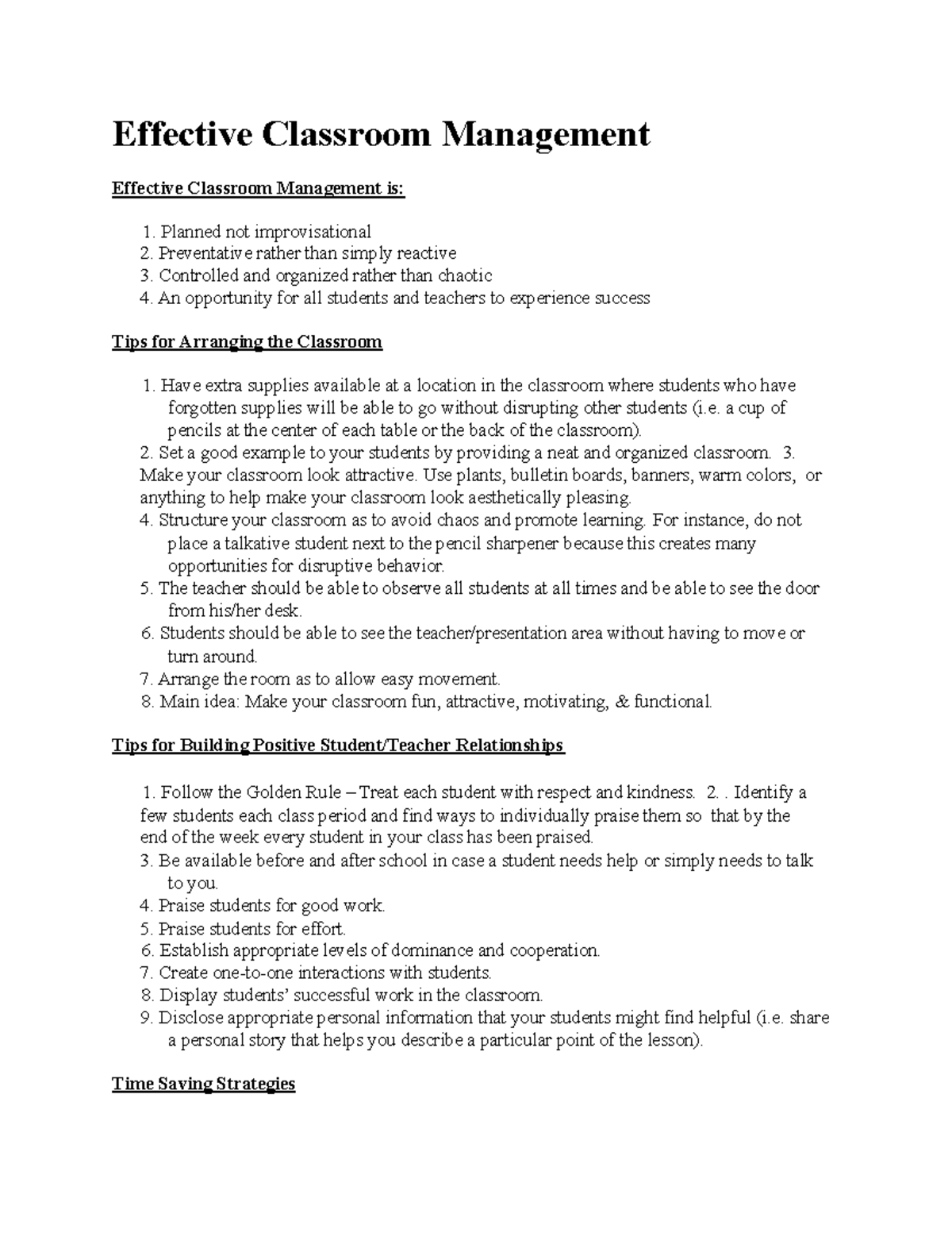 Effective Classroom Management Effective Classroom Management