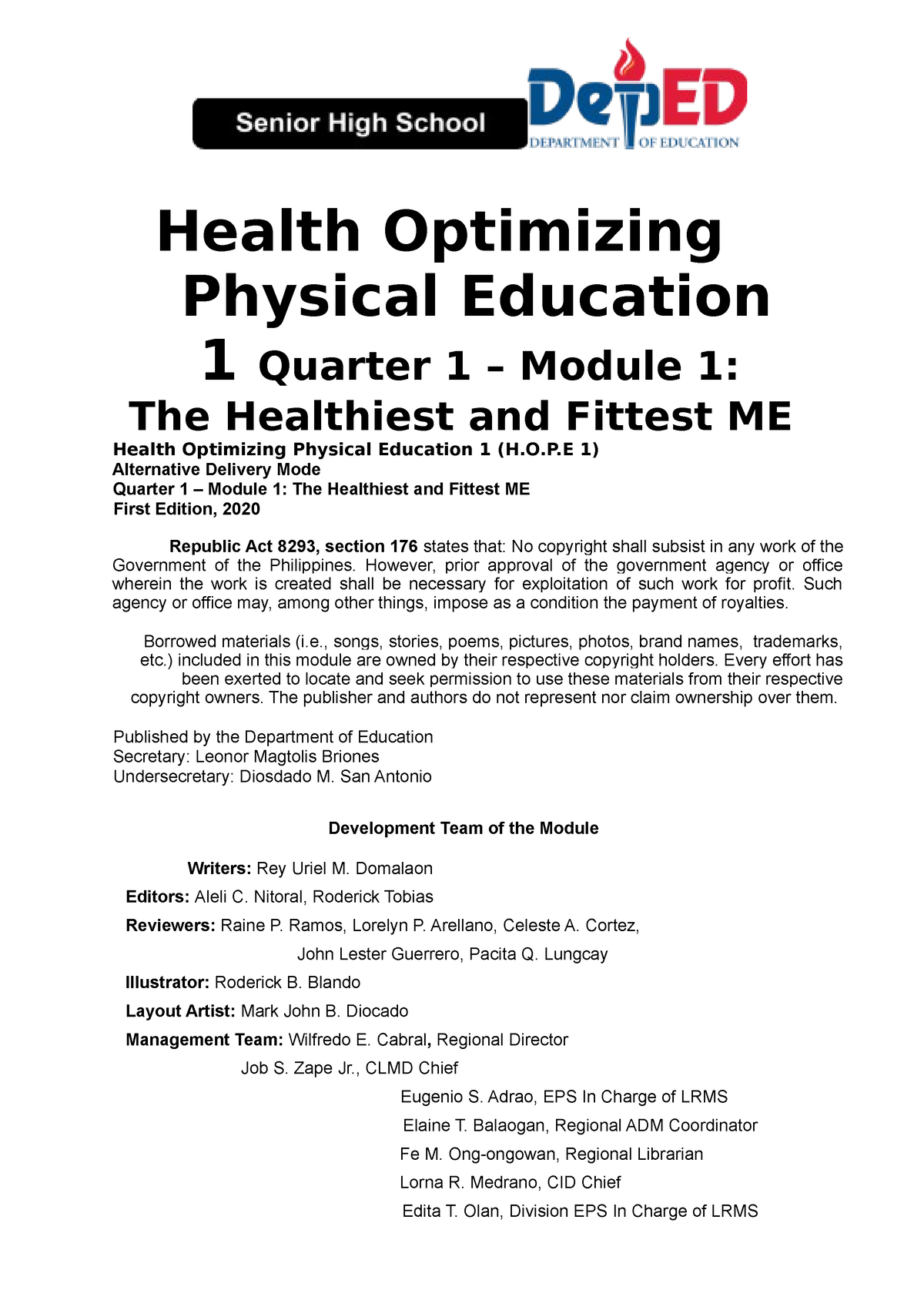 HOPE1 Q1 Mod 1 - Module 1 P.e. - Health Optimizing Physical Education 1 ...