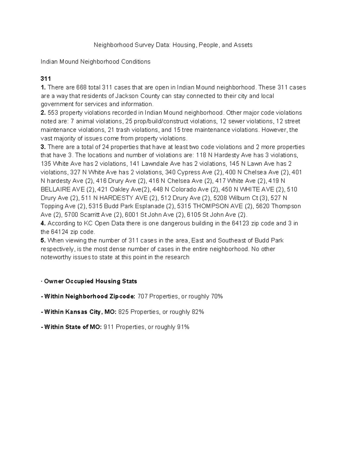 Part 2 Additional information of a neighborhood profile project