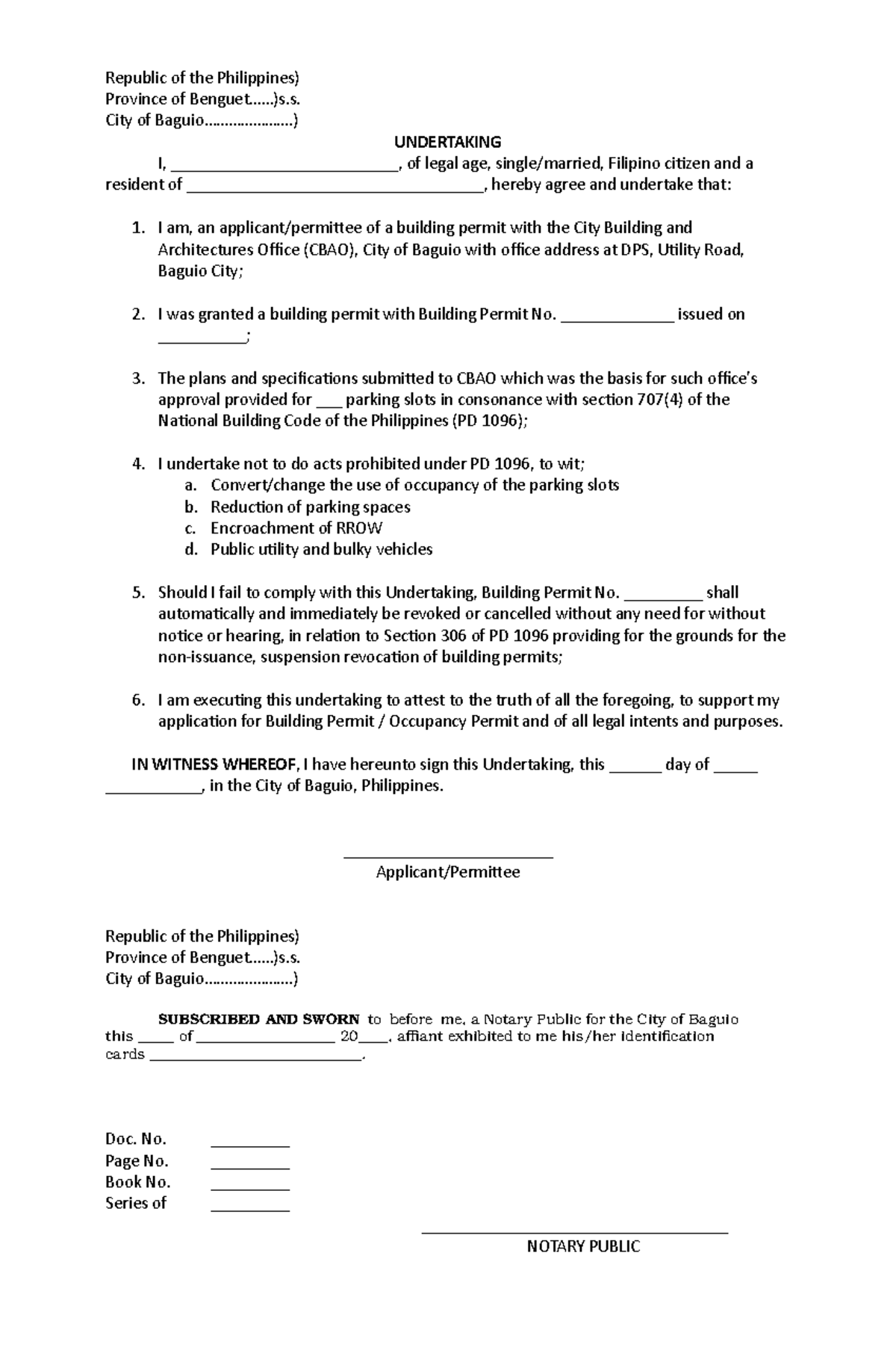 affidavit-of-undertaking-building-permit