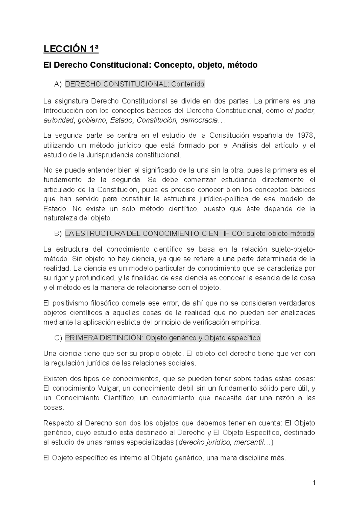 TEMA 1 - Derecho Constitucional - LECCIÓN 1ª El Derecho Constitucional ...