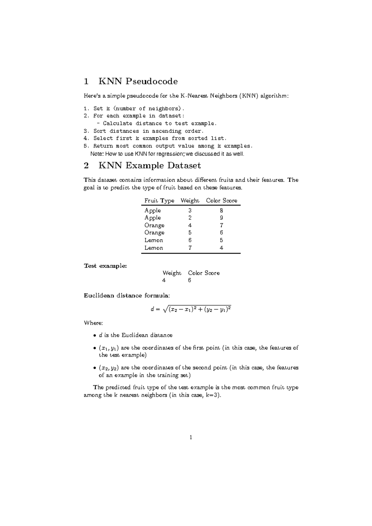 KNN practice 1 - ...... - 1 KNN Pseudocode Here’s a simple pseudocode ...