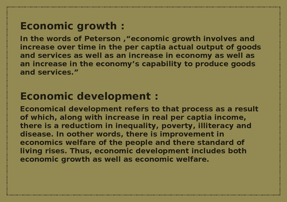 Economic development - Economic growth : In the words of Peterson ...