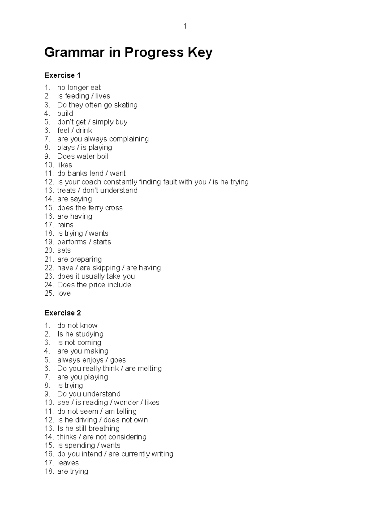 Grammar in progress - key - Grammar in Progress Key Exercise 1 no ...