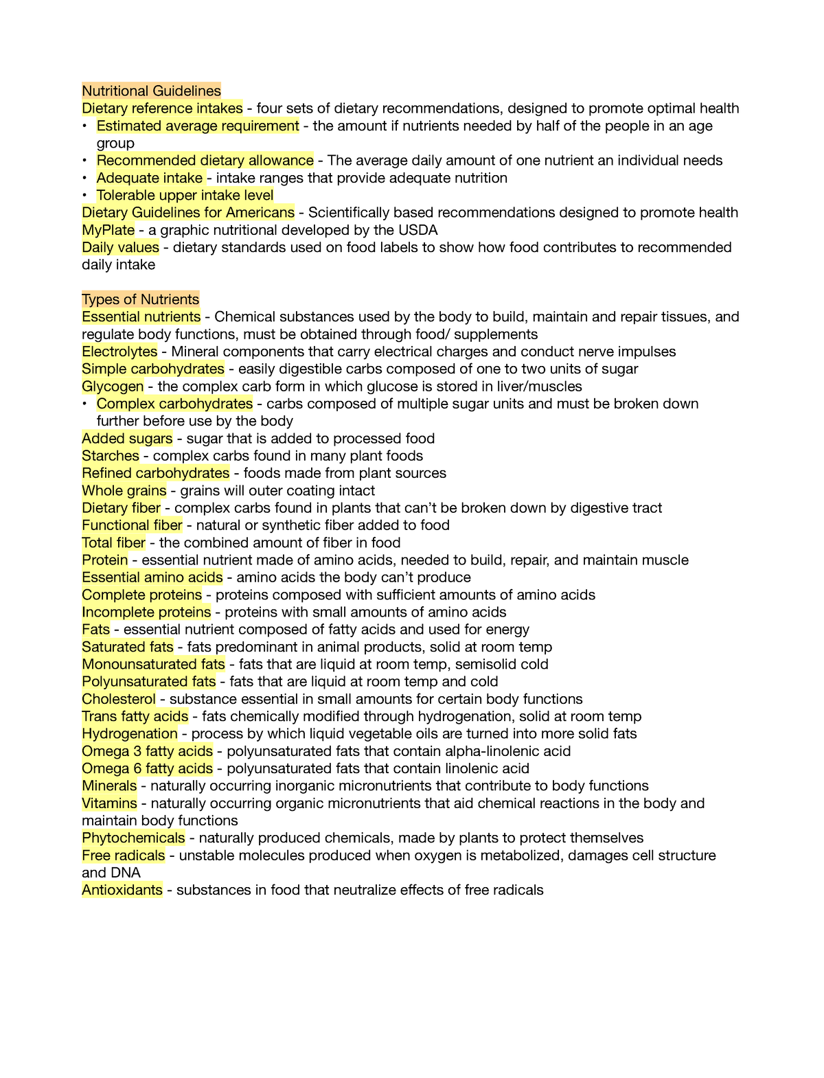 Chapter 5 - Nutrition - KHP 230 - Nutritional Guidelines Dietary