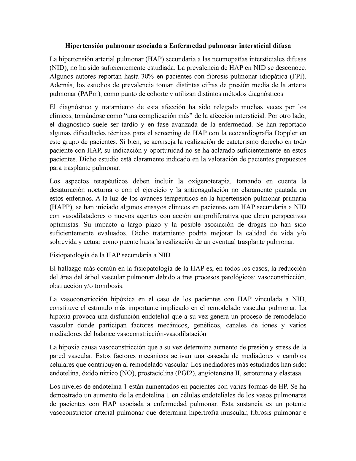 Hipertensi N Pulmonar Asociada A Enfermedad Pulmonar Intersticial Difusa Hipertensi N Pulmonar