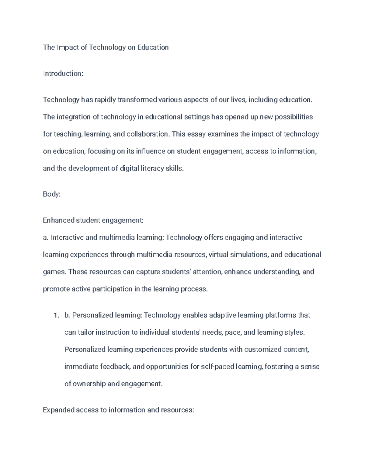 essay writing topic contribution of technology in education