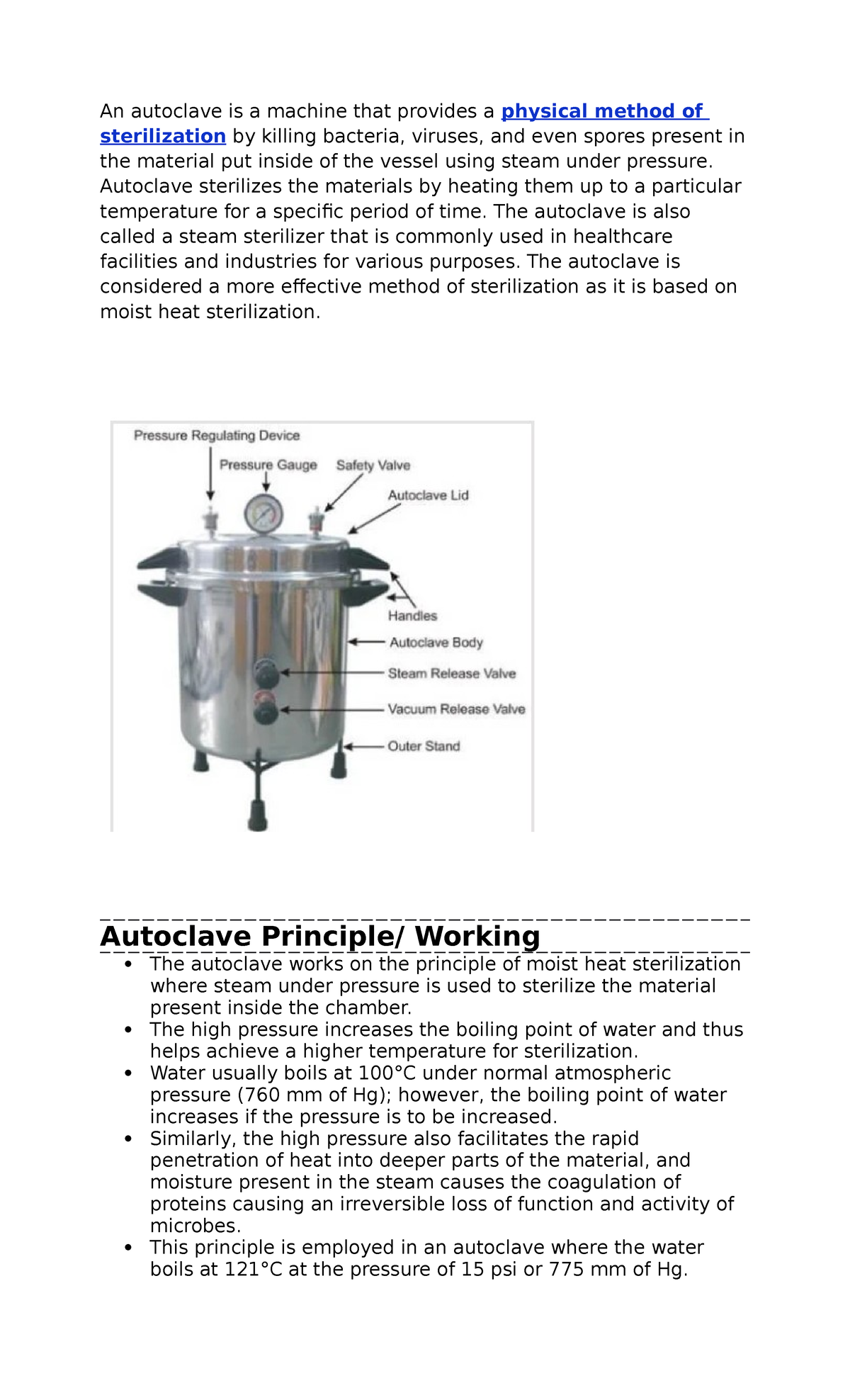 Principle and Working of Autoclave