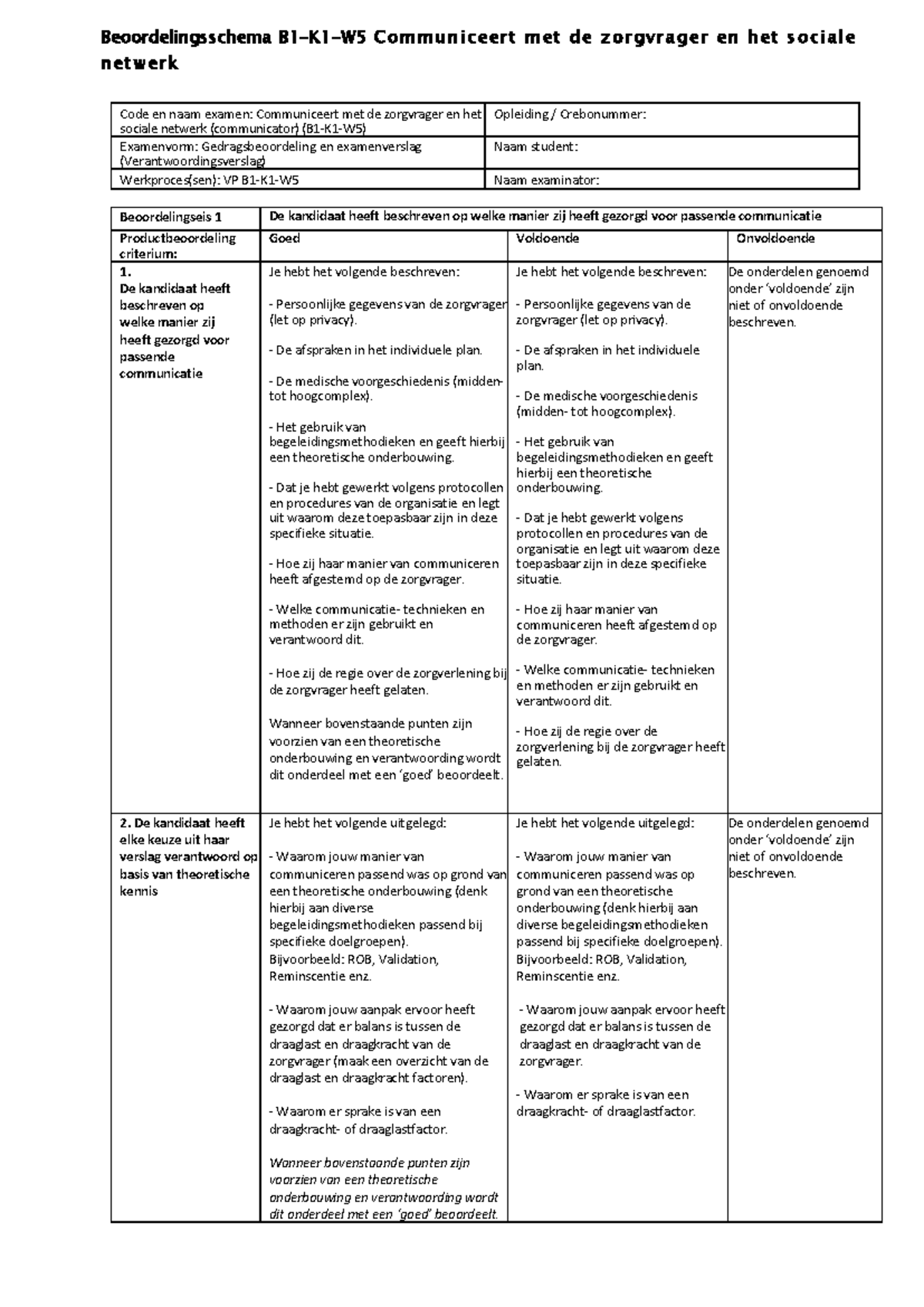 Rubric B1-k1-w5 - Beoordelingsschema B1-K1-W 5 C O M M U N I Ce E R T M ...