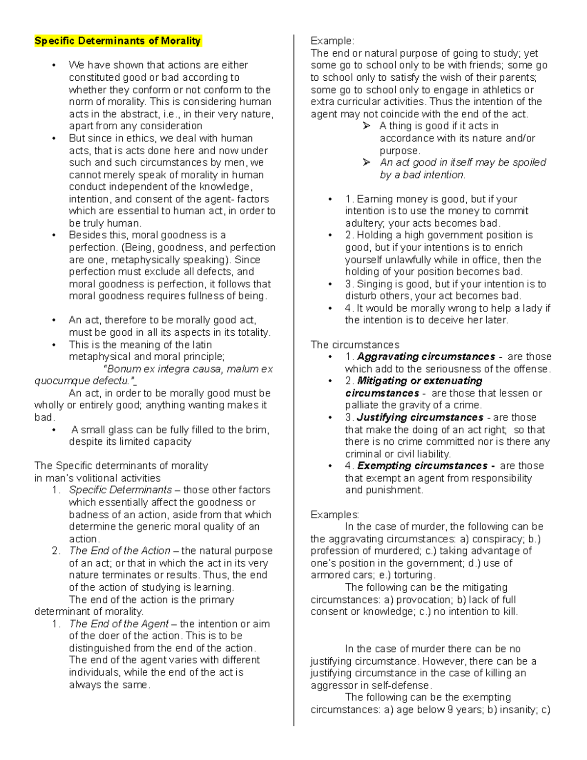 Specific Determinants of Morality - This is considering human acts in ...