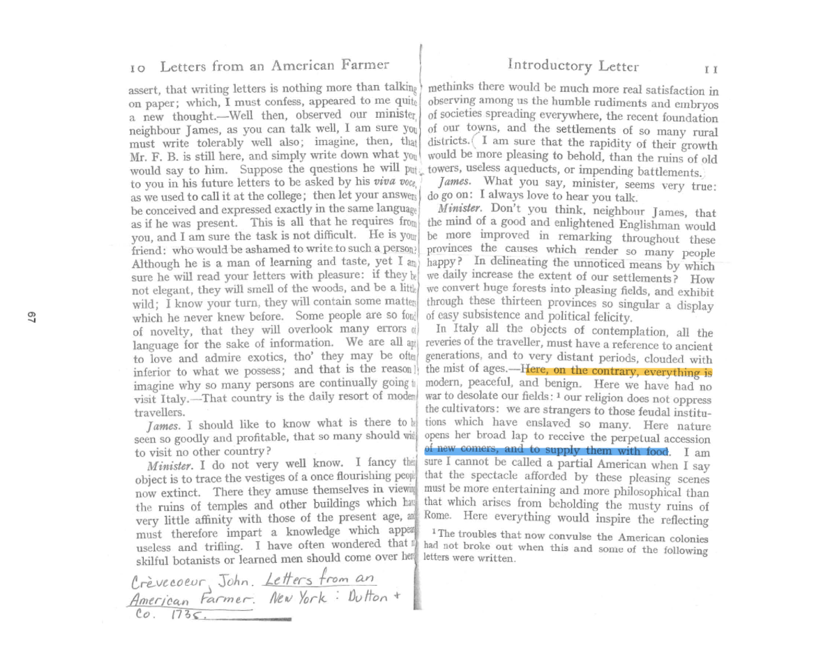 Crevecoeur - ....., IO Letters from an American Farmer Introductory ...