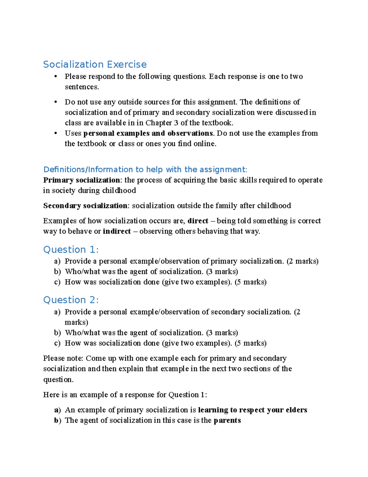 socialization introduction for assignment