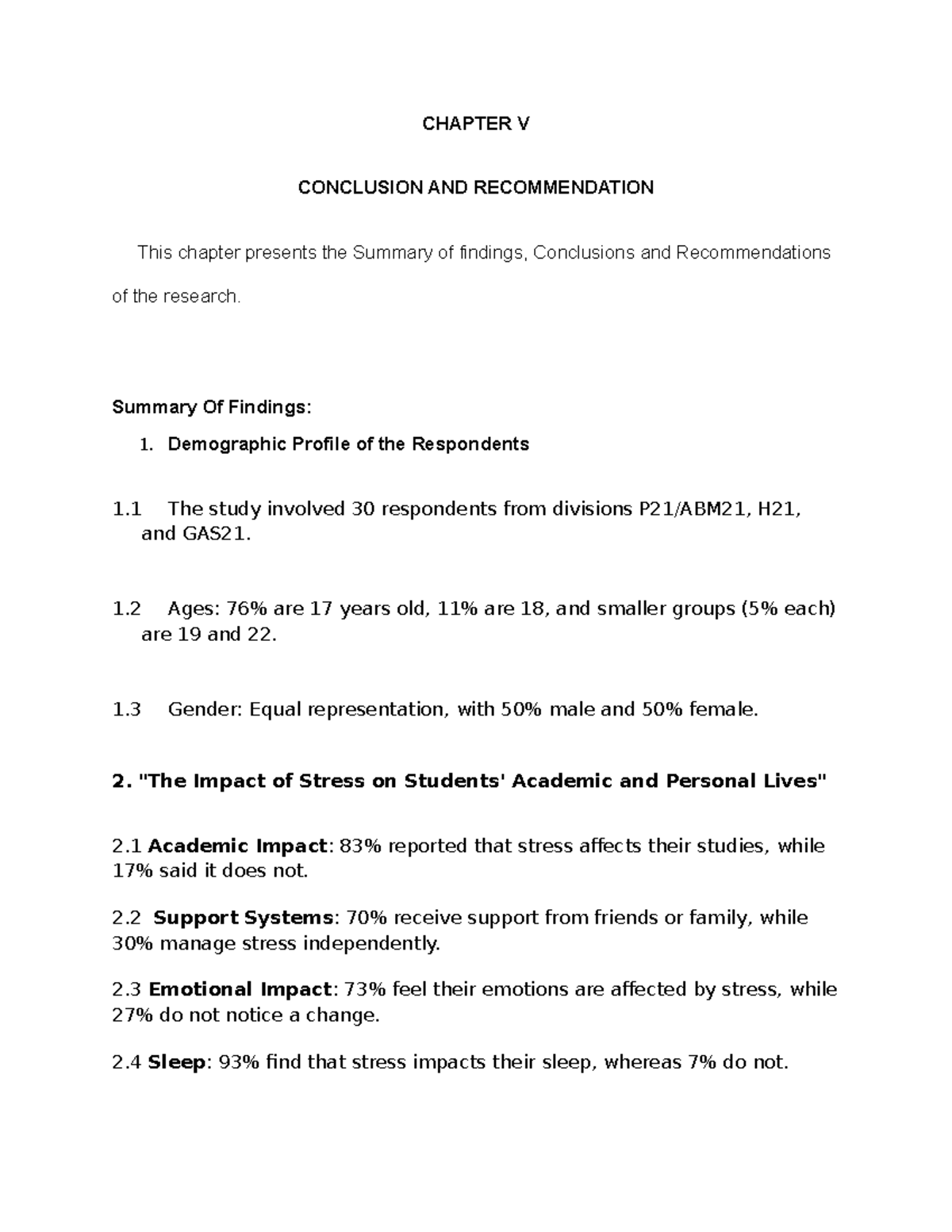 Summary-Of-Findings - Free to use - CHAPTER V CONCLUSION AND ...