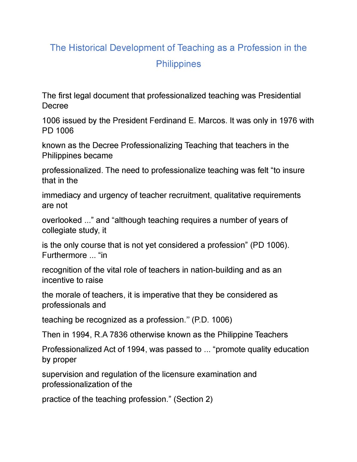 philippine teachers professionalization act of 1994