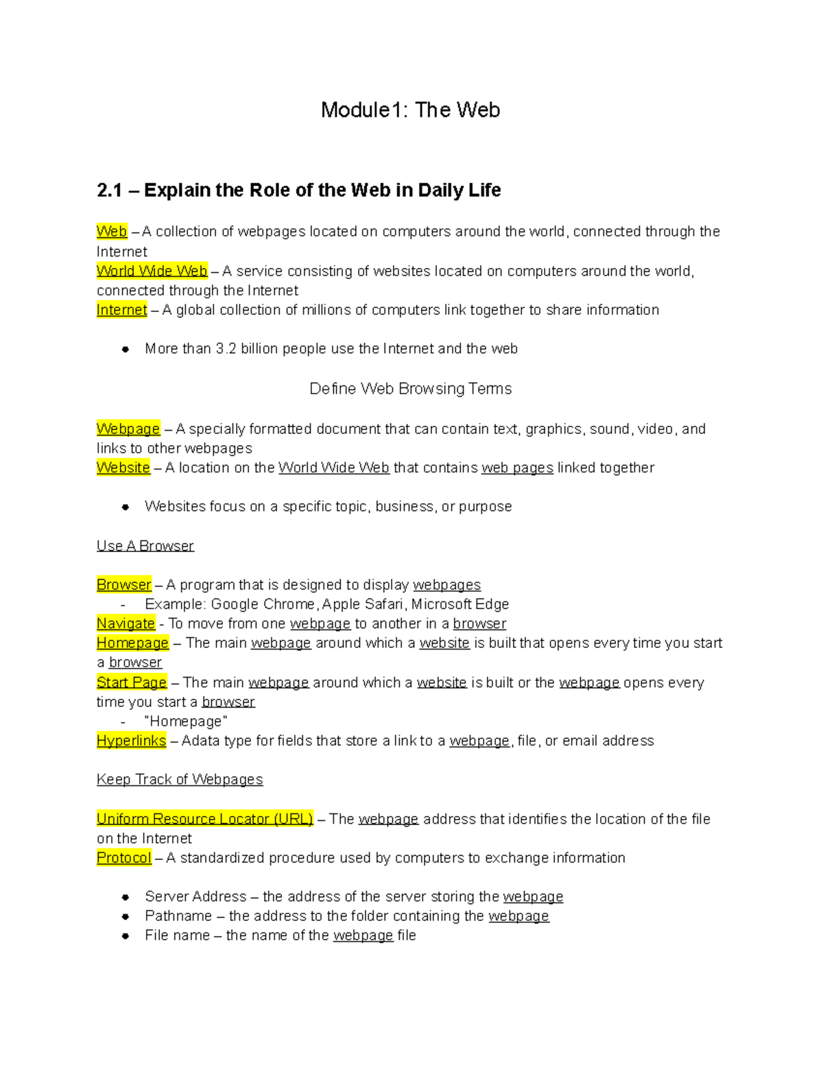 Module 1 The Web Notes - Module1: The Web 2 – Explain the Role of the ...
