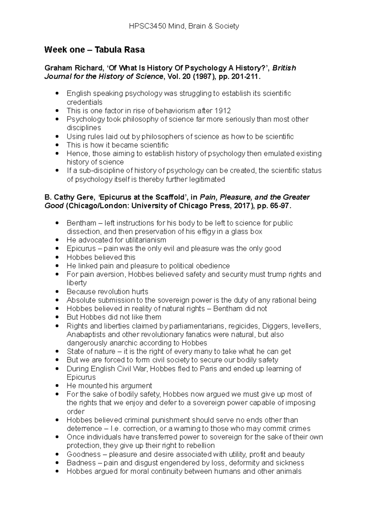 HPSC3450 Week one – Tabula Rasa - HPSC3450 Mind, Brain & Society Week ...