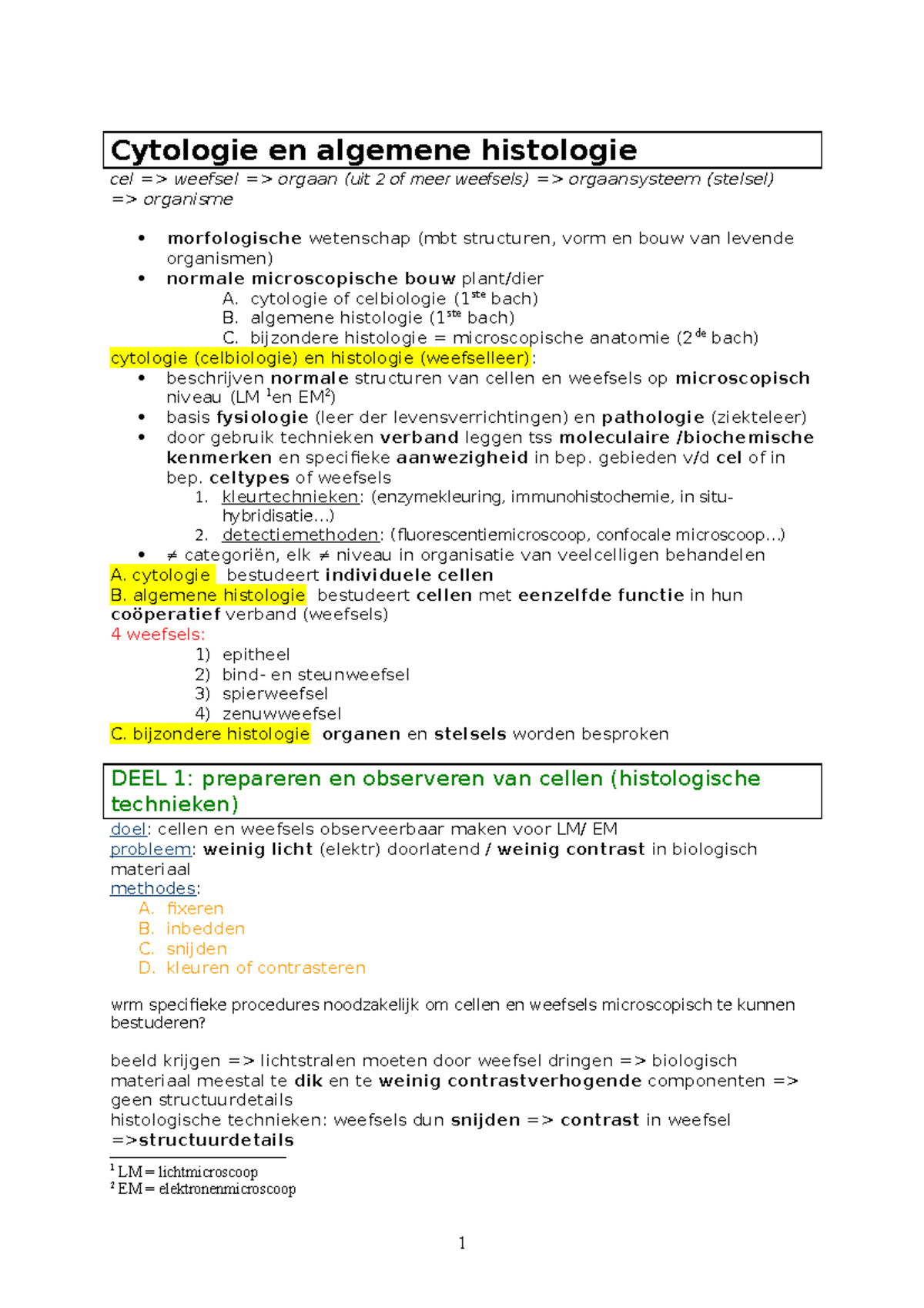 Cyto En Histo Samenvatting - Cytologie En Algemene Histologie Cel ...