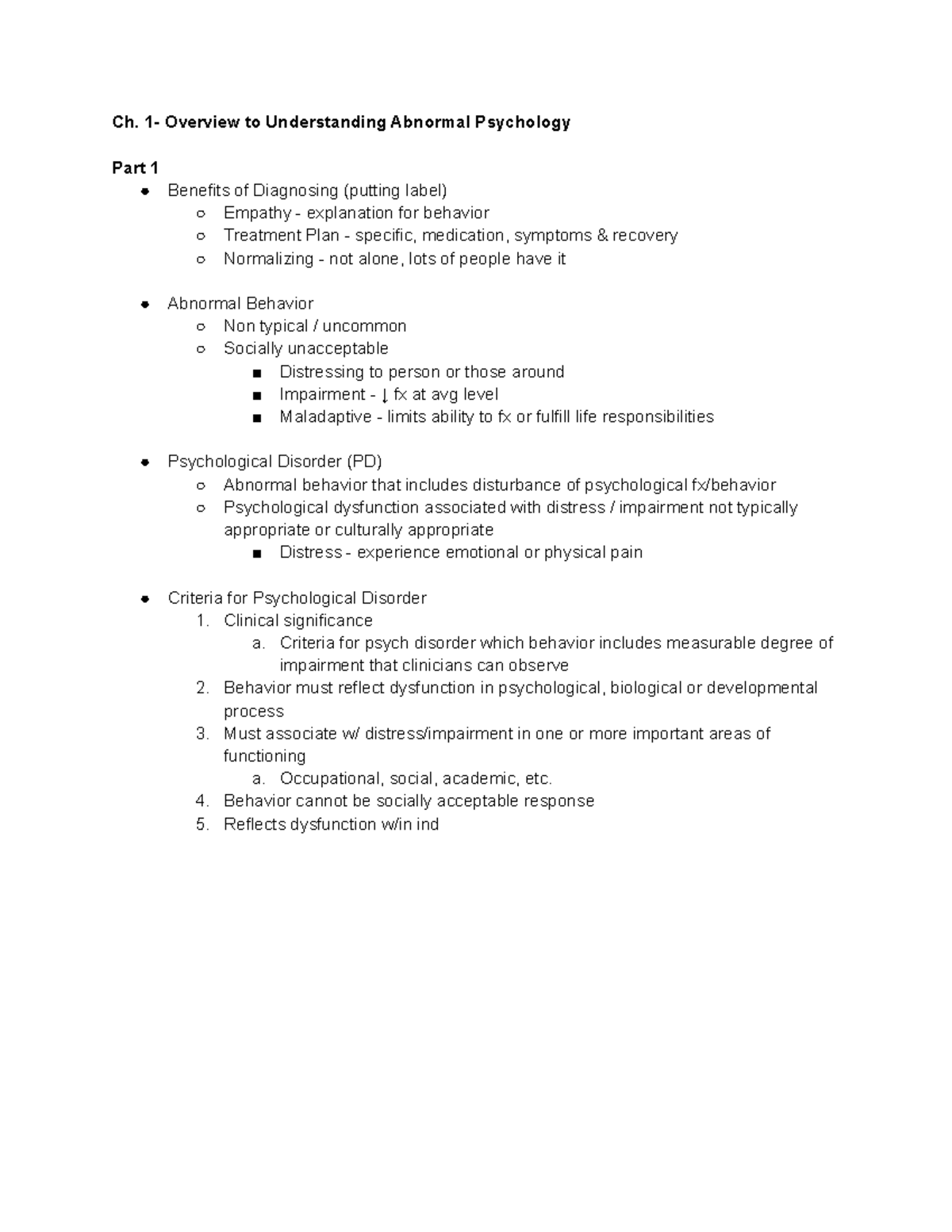 Exam 1 Study Guide - Ch. 1- Overview To Understanding Abnormal ...