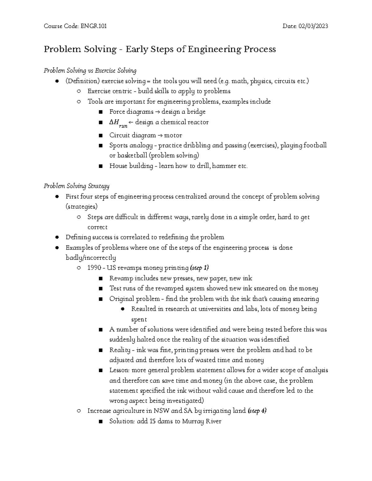 2023 - 03 - 02 - ENGR101 - W2 - Notes - Problem Solving - Early Steps ...