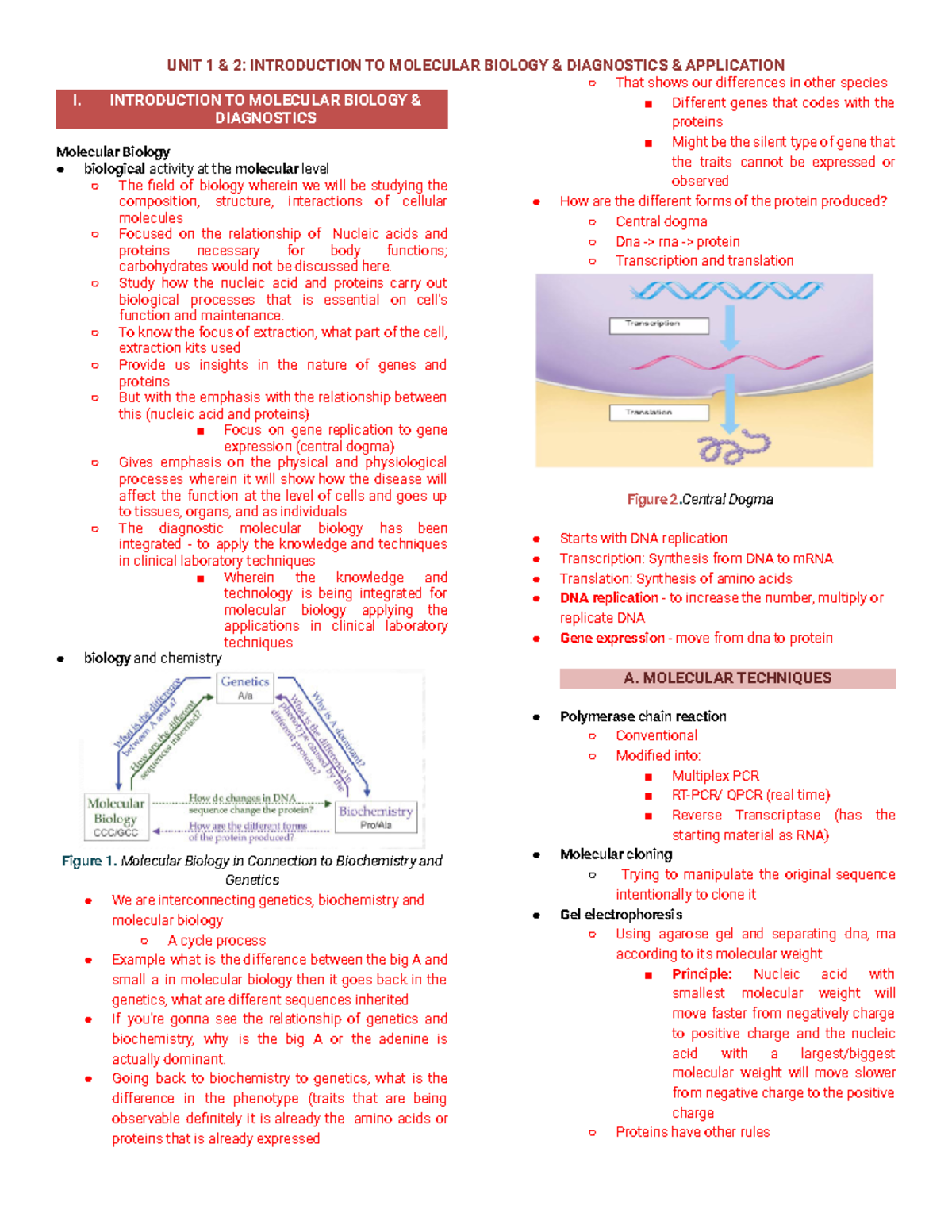 MT6319 Lec Introduction to Molecular Biology and Application - UNIT 1 ...