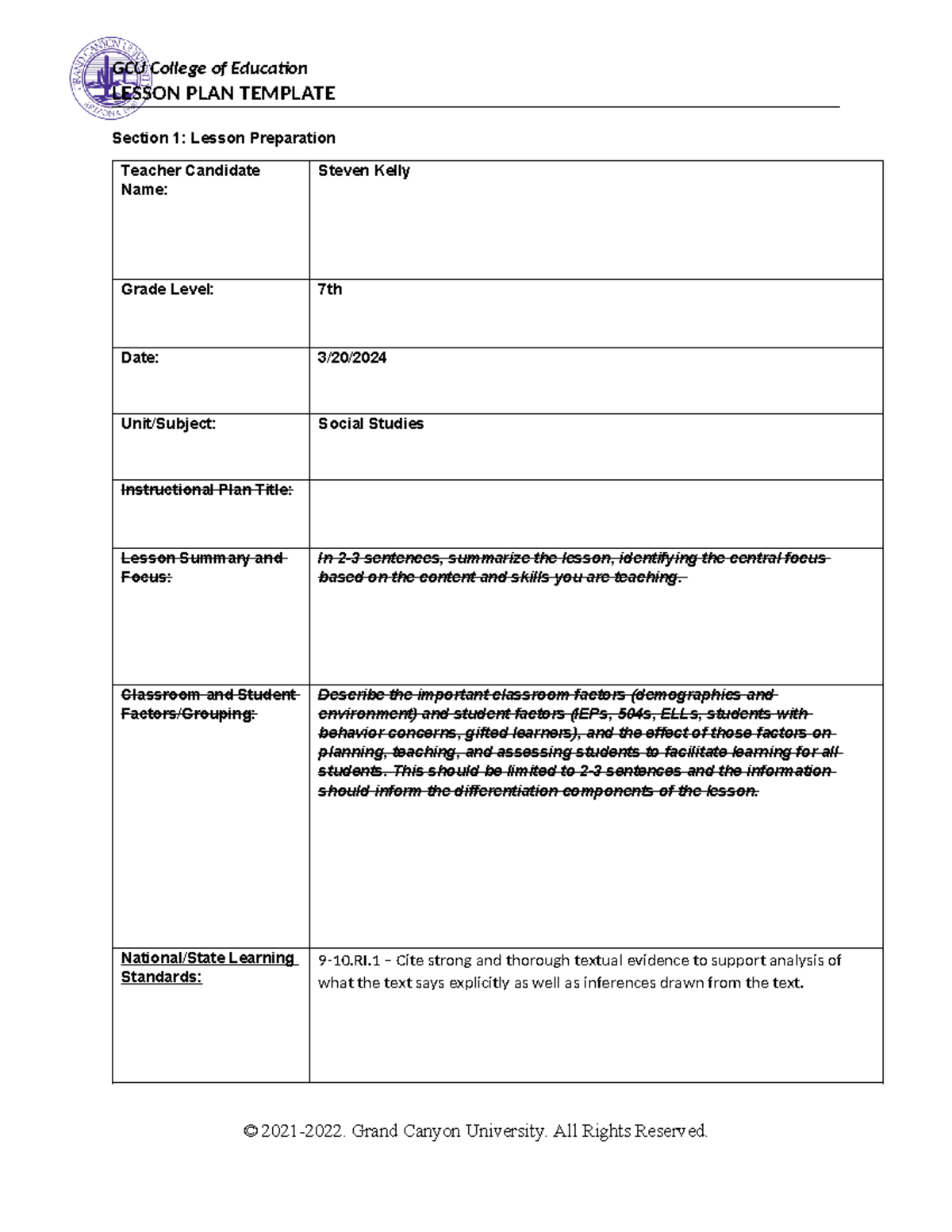 Coe lesson plan template - LESSON PLAN TEMPLATE Section 1: Lesson ...