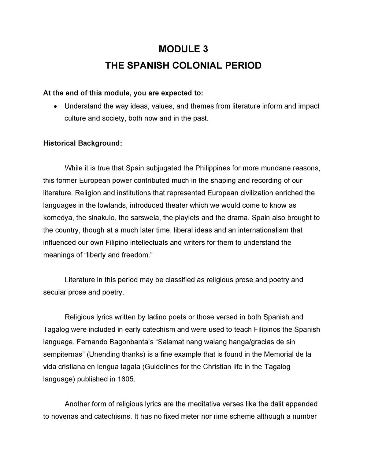 spanish period essay
