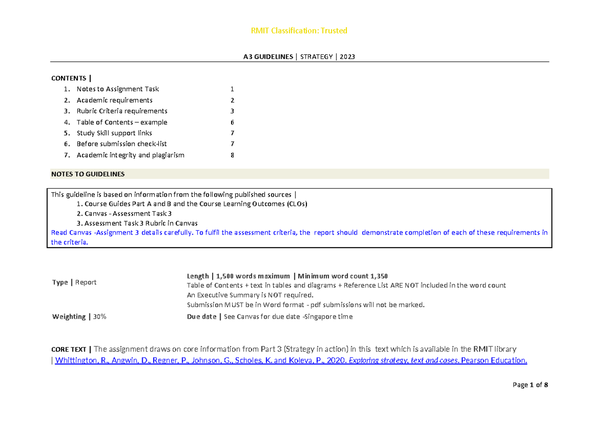 A3 Guidelines Strategy Busm3125 2023-1 - A3 Guidelines 