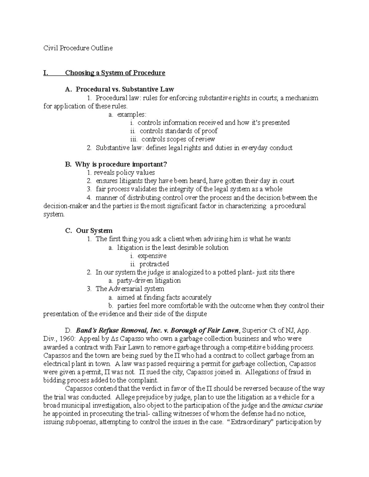 Civil Procedure Law Outline - 12 - Civil Procedure Outline I. Choosing ...