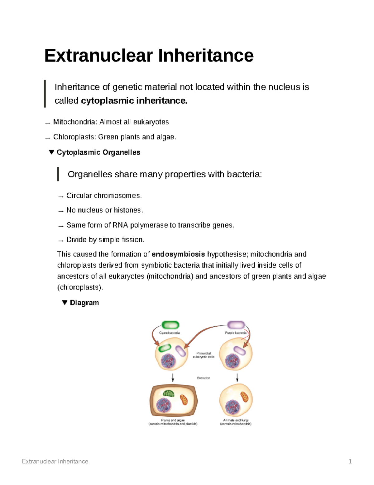 W4 Lecture A - Extranuclear Inheritance - Extranuclear Inheritance 1 ...