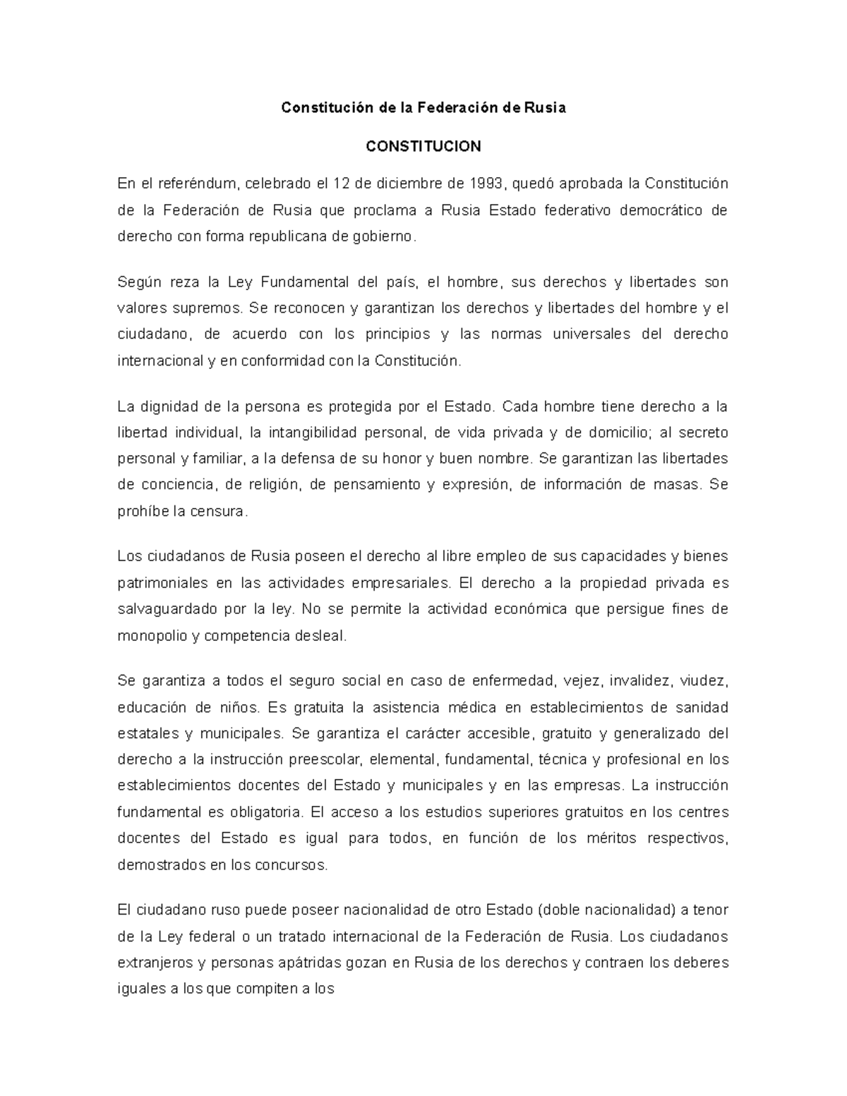 Constitución de la Federación de Rusia Constitución de la Federación