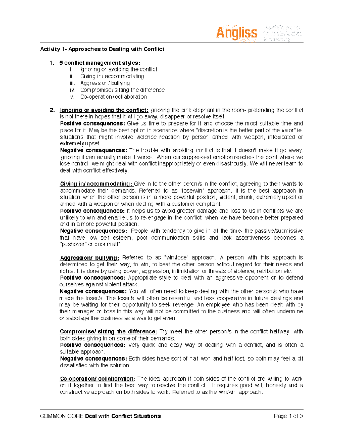Common Core dealing with conflicts - COMMON CORE Deal with Conflict ...