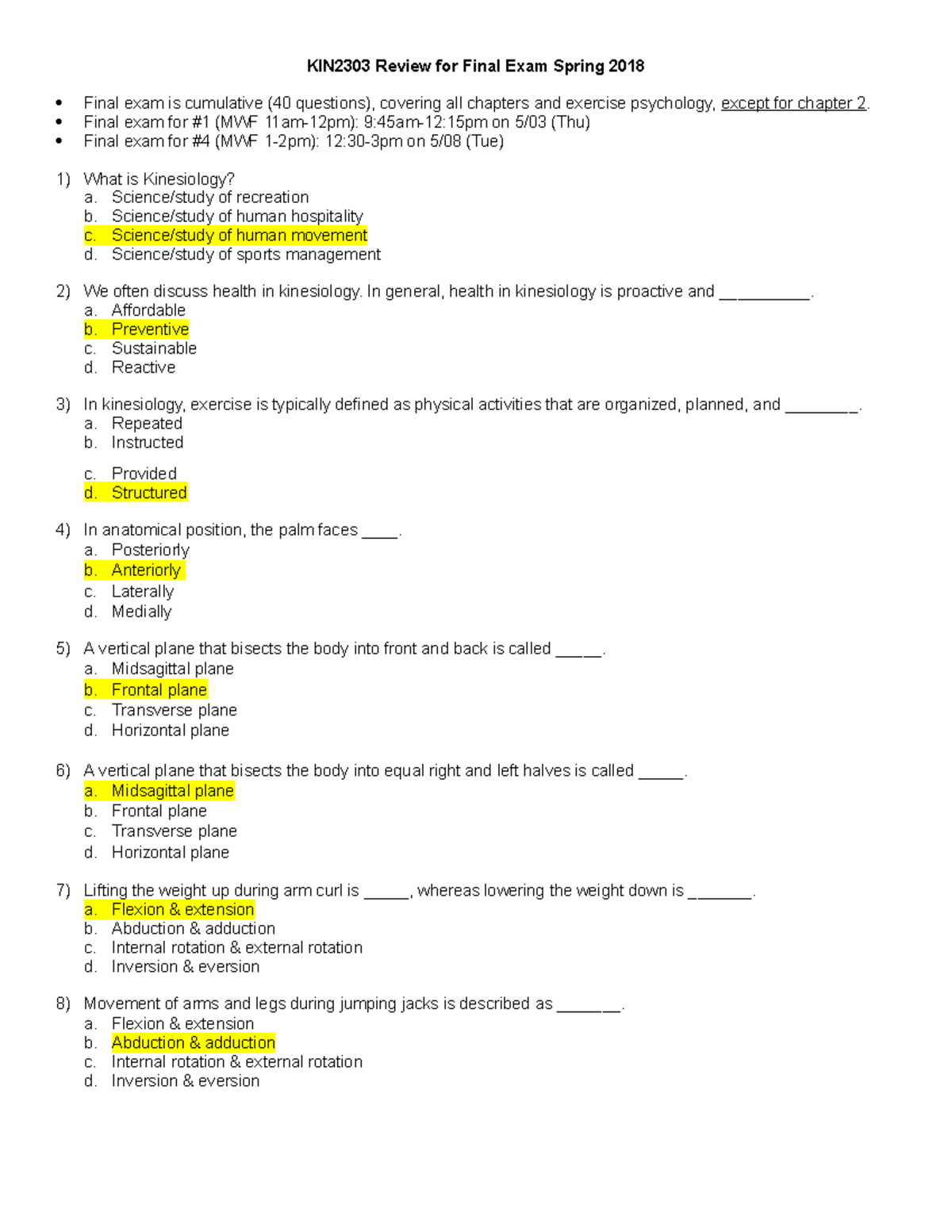Review for Final Exam Final exam for 1 (MWF 11am12pm) 945am12