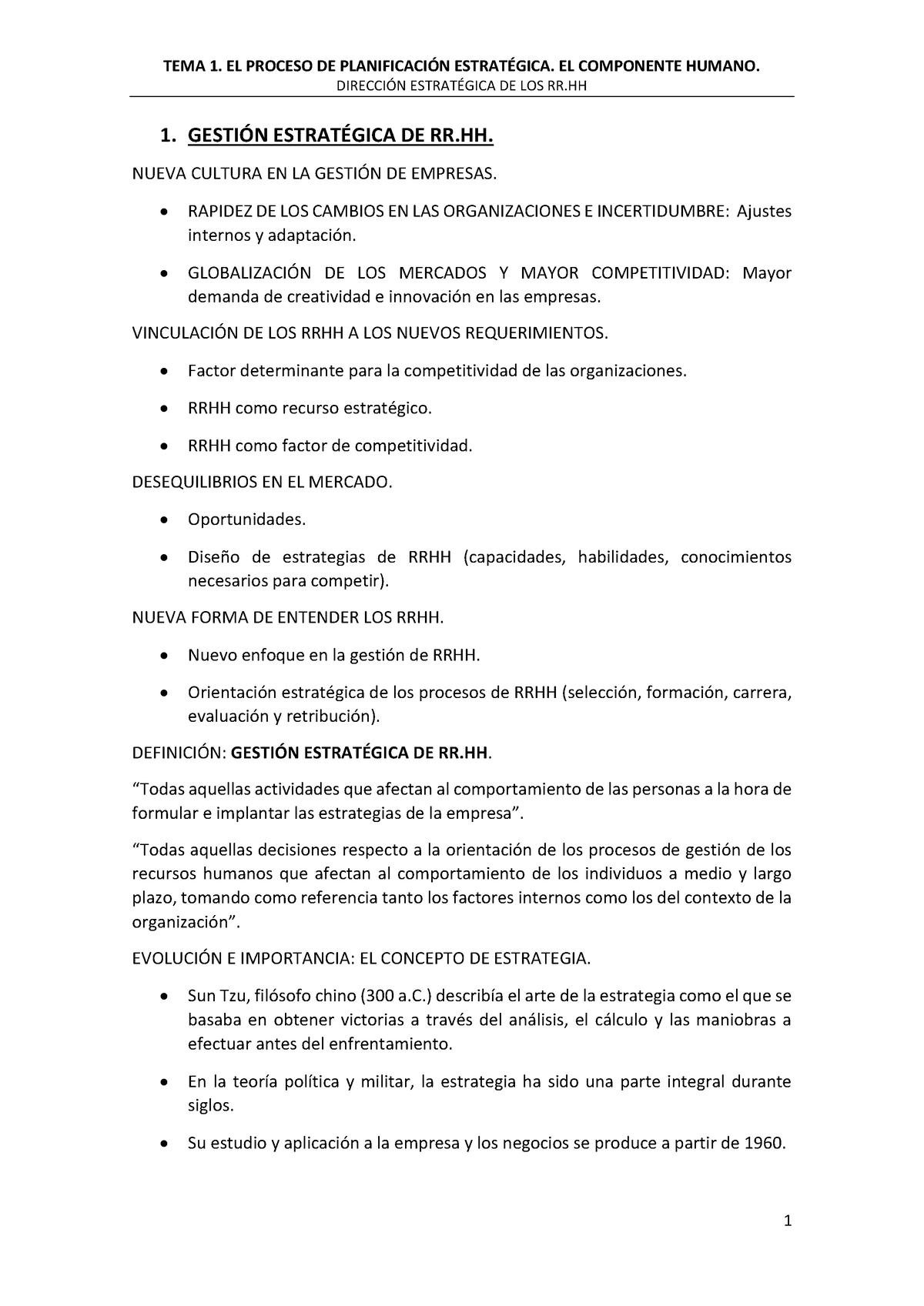 TEMA 1 - Apuntes Organización - DIRECCI”N ESTRAT.. DE LOS RR 1. GESTI”N ...