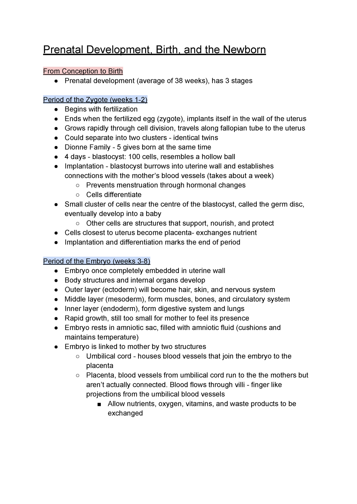 Chapter 3 Prenatal Development, Birth, And The Newborn - Prenatal ...