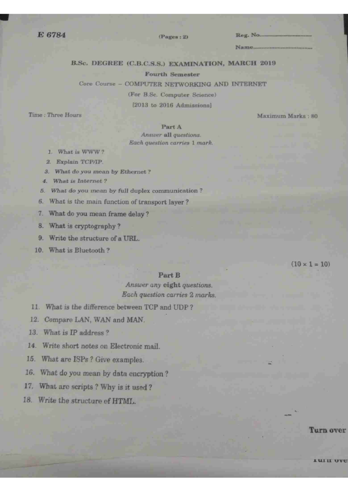 Qs papers - E 6784 (Pages : 2) Reg. No Name B. DEGREE (C.B.C.S ...