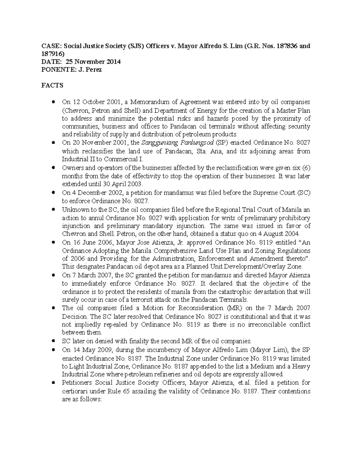 Sjs officers v mayor lim case digests - CASE: Social Justice Society ...