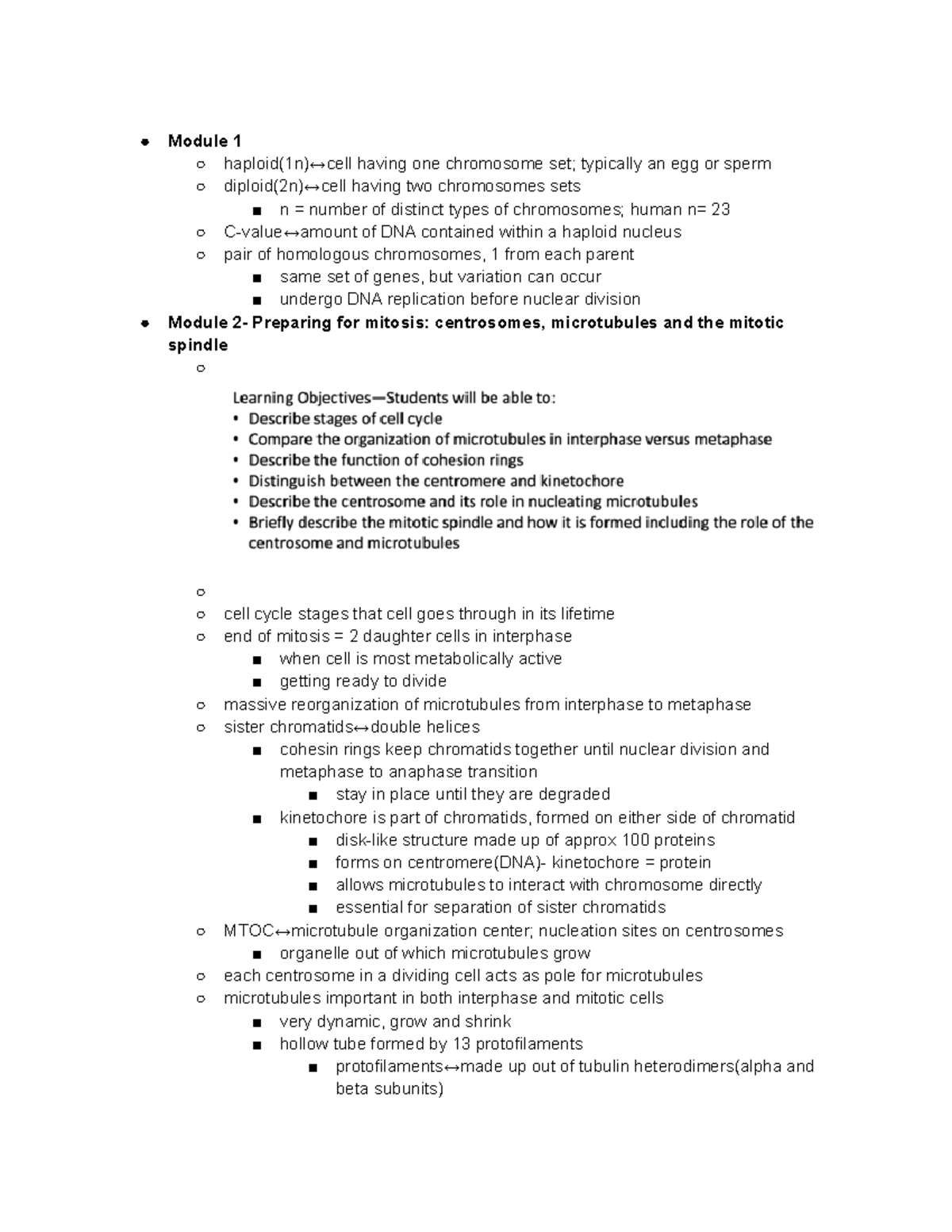 Bio201 Mitosis and Meiosis - Module 1 haploid(1n)↔cell having one ...