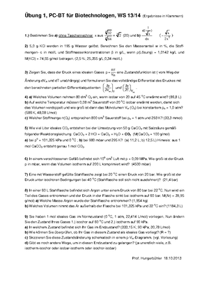 Physikalische Chemie (Aufgaben + Lösungsansätze) - Klausur PC-BT SoSe ...