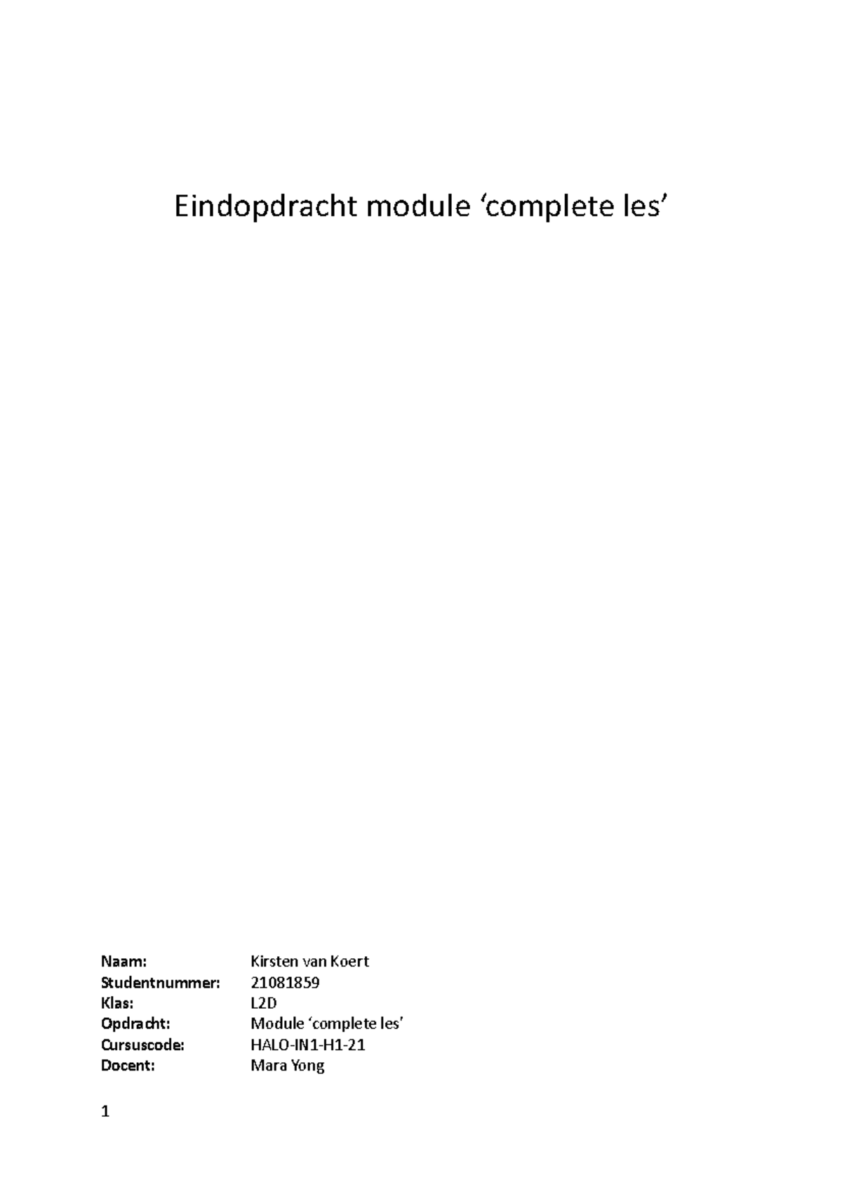 Invulformat eindopdracht module complete les - Eindopdracht module ...