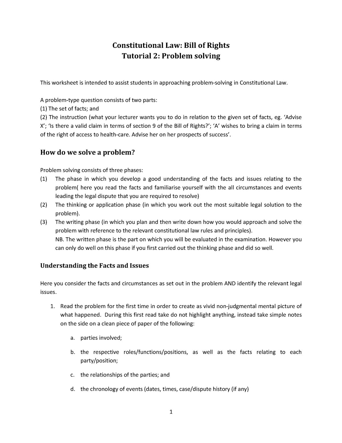 Tutorial 3 - Constitutional Law: Bill Of Rights Tutorial 2: Problem ...