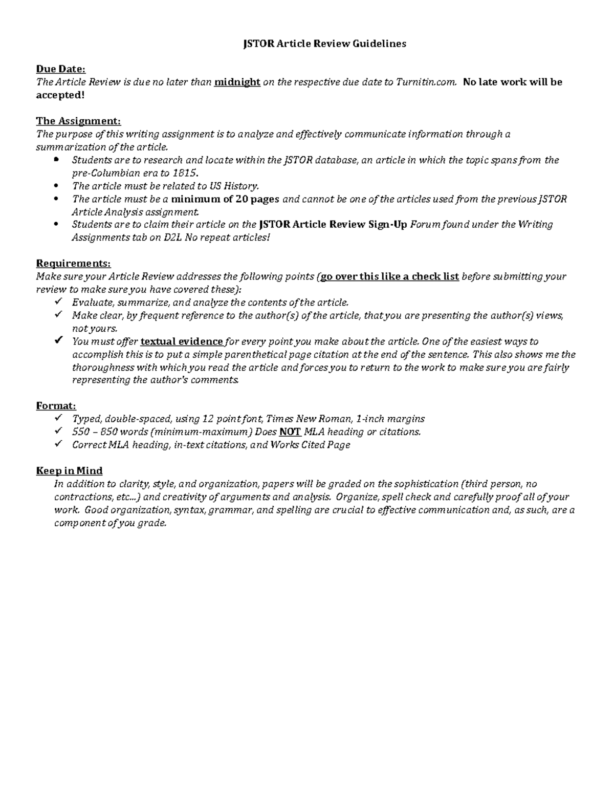 Jstor Article Review Guidelines JSTOR Article Review Guidelines Due