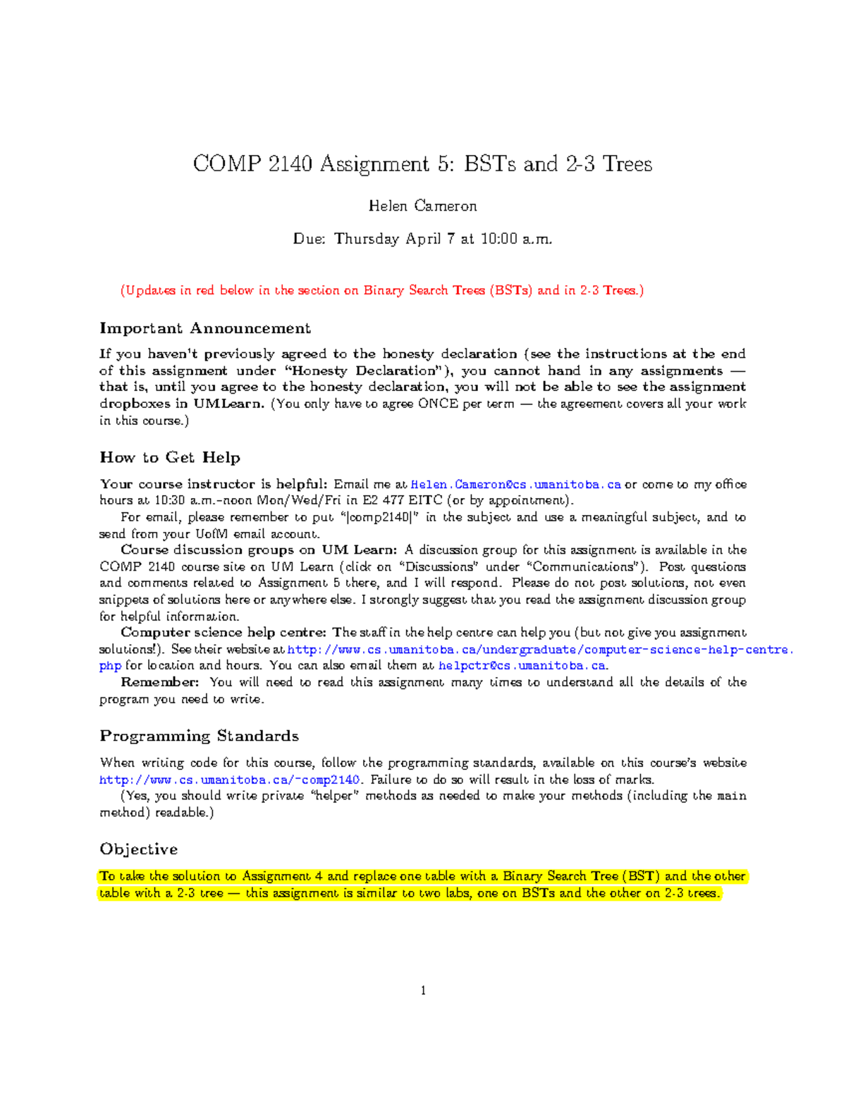 Seminar assignments - Assignment 5, questions - winter 2016 - COMP 2140 ...