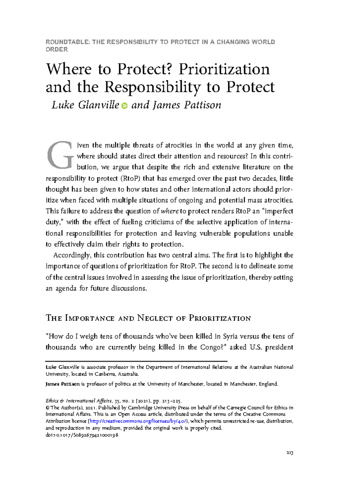Where to Protect Prioritizati - ROUNDTABLE: THE RESPONSIBILITY TO ...